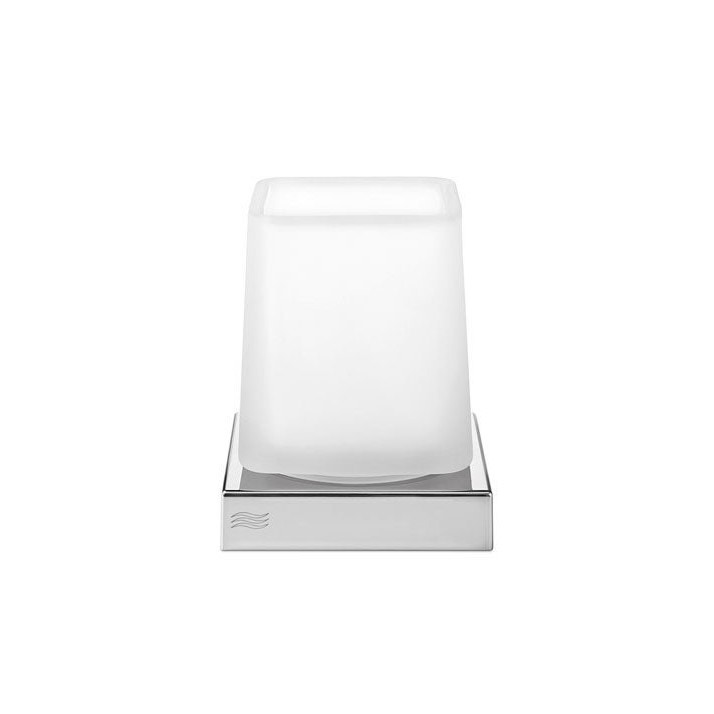 Immagine di Inda DIVO portabicchiere da appoggio finitura nickel spazzolato, con bicchiere in vetro extrachiaro finitura trasparente A2010ZAC03