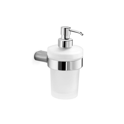 Immagine di Inda MITO spandisapone a parete con contenitore in vetro satinato, erogatore in ottone finitura cromo A20120CR21