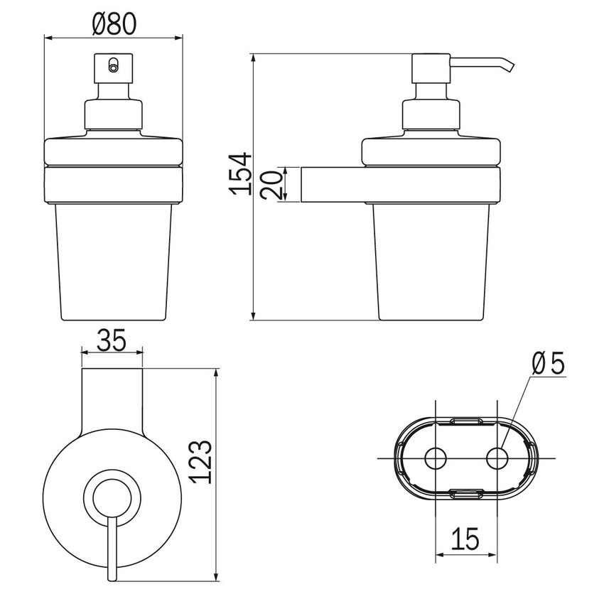 Dispenser sapone a parete One nickel spazzolato/vetro trasparente