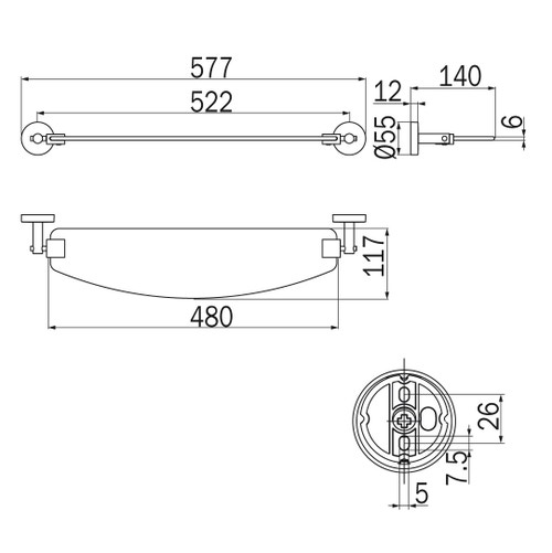 Immagine di Inda FORUM mensola in cristallo satinato temperato L.58 cm, con supporti finitura cromo A36090CR26