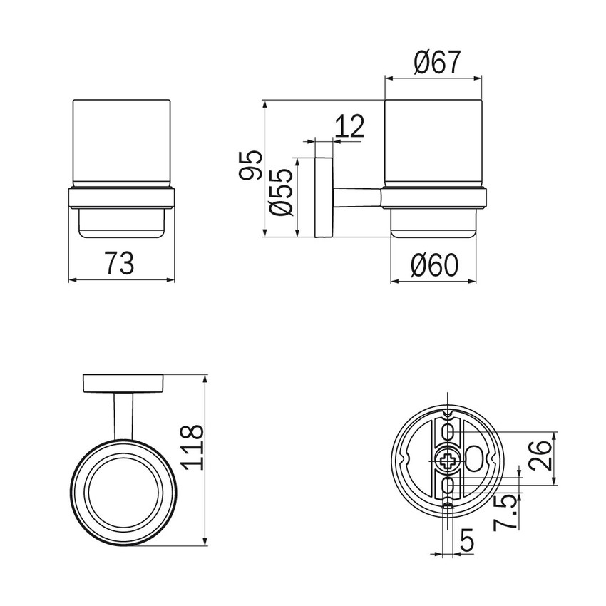 Immagine di Inda FORUM portabicchiere a parete con bicchiere in vetro satinato, finitura cromo A36100CR21