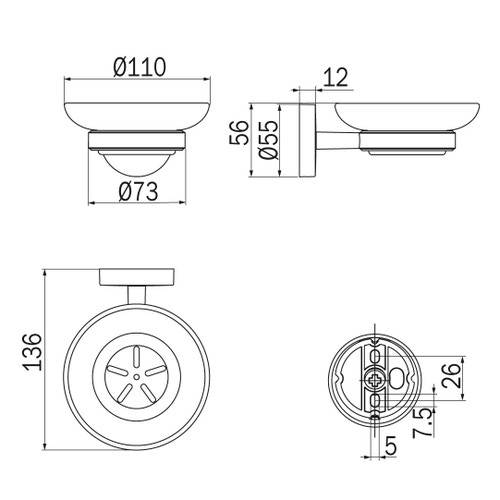Immagine di Inda FORUM portasapone a parete con bacinella in vetro satinato, finitura cromo A36110CR21
