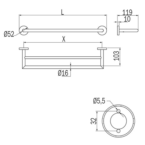 Immagine di Inda GEALUNA portasalviette doppio L.45 cm, finitura cromo A1019BCR