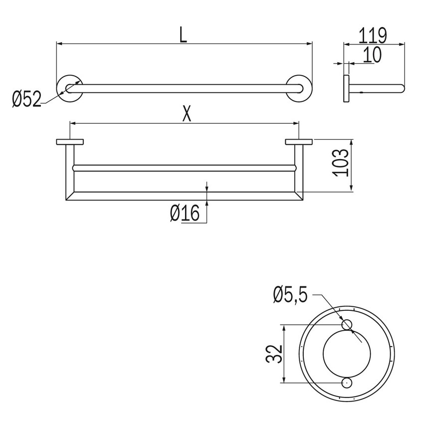 Immagine di Inda GEALUNA portasalviette doppio L.45 cm, finitura cromo A1019BCR