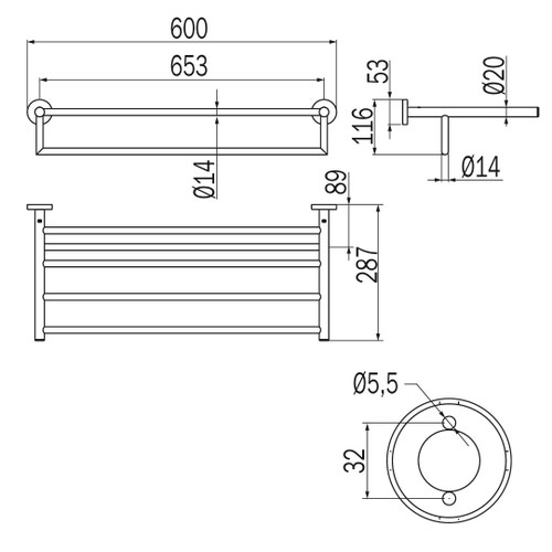 Immagine di Inda GEALUNA portateli con portasalviette L.60 cm, finitura cromo A10680CR
