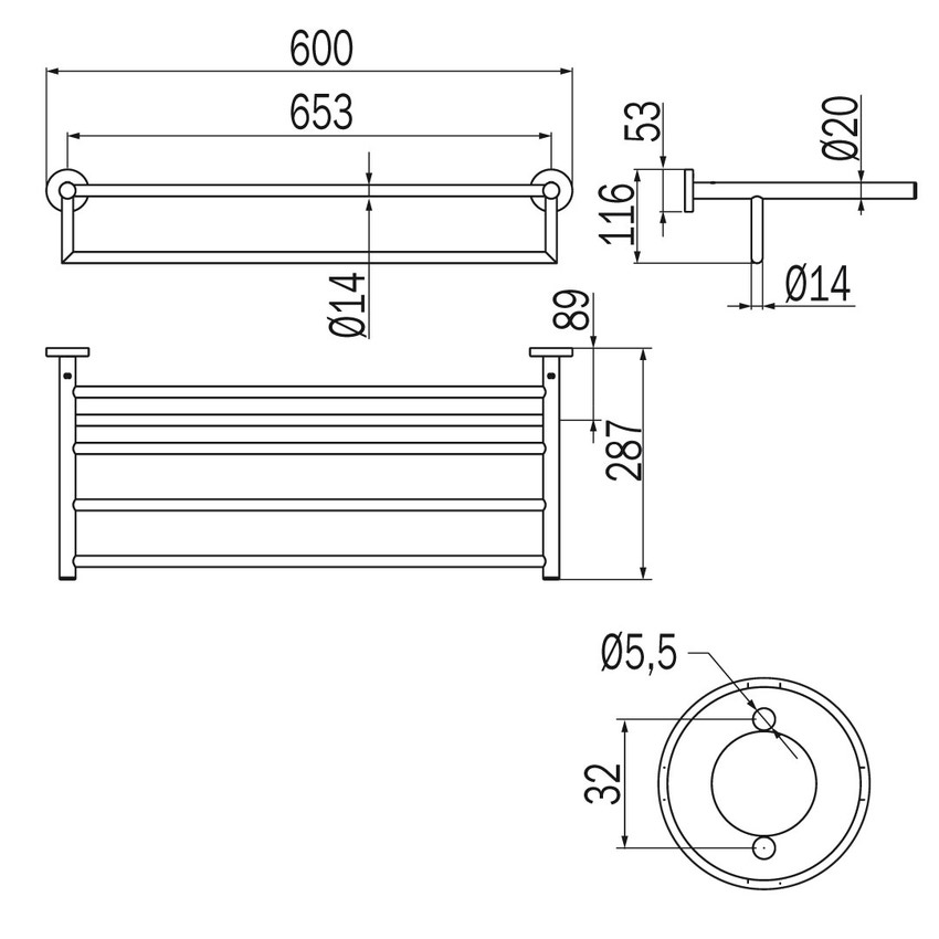 Immagine di Inda GEALUNA portateli con portasalviette L.60 cm, finitura cromo A10680CR