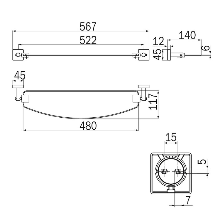 Inda A30090CR26 FORUM QUADRA mensola in vetro satinato, con supporti  finitura cromo