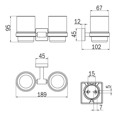 Immagine di Inda FORUM QUADRA porta bicchiere, finitura cromo e vetro satinato A3010DCR21