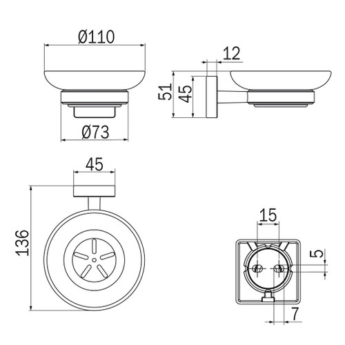Immagine di Inda FORUM QUADRA porta sapone a muro, finitura cromo e vetro satinato  A30110CR21