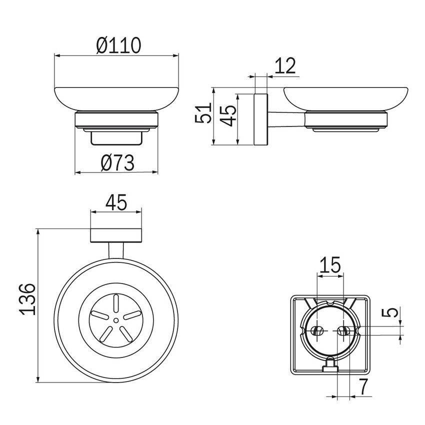 Immagine di Inda FORUM QUADRA porta sapone a muro, finitura cromo e vetro satinato  A30110CR21