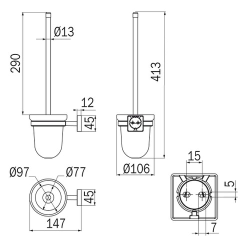 Immagine di Inda FORUM QUADRA set scopino wc, finitura cromo e vetro satinato  A30140CR21