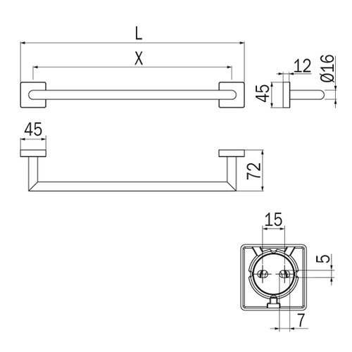 Immagine di Inda FORUM QUADRA porta salviette L.45 cm, finitura cromo A3018BCR