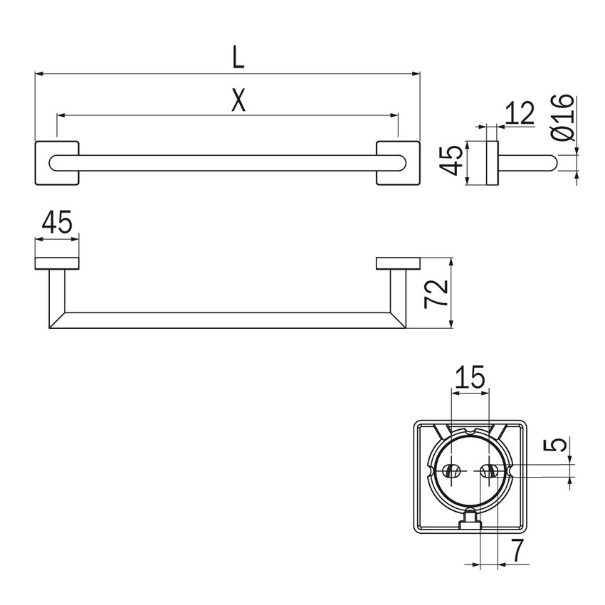 Immagine di Inda FORUM QUADRA porta salviette L.66 cm, finitura cromo A3018CCR