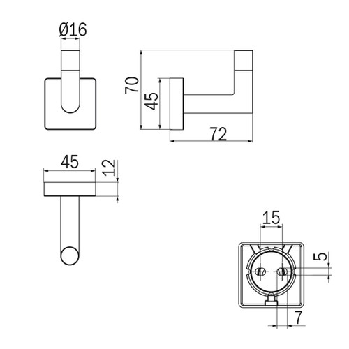 Immagine di Inda FORUM QUADRA gancio appendiabiti doppio, finitura cromo A3020BCR