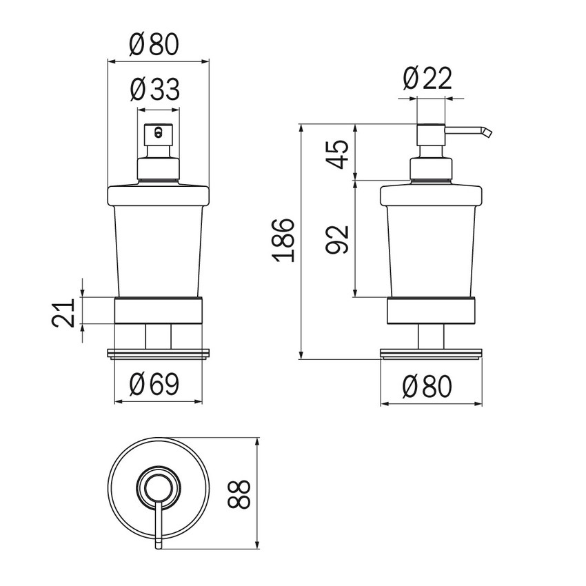 Inda A4667ZCR21 TOUCH spandisapone da appoggio con contenitore in vetro  satinato, erogatore in ottone, finitura cromo