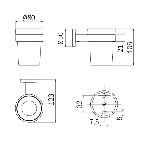 Immagine di Inda TOUCH portabicchiere a parete con bicchiere in vetro satinato, finitura cromo A46100CR21
