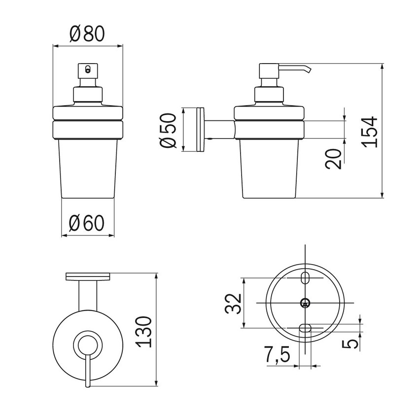 Immagine di Inda TOUCH spandisapone a parete con contenitore in vetro satinato, erogatore in ottone, finitura cromo A46670CR21