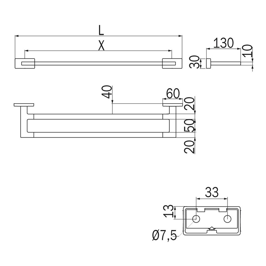 Immagine di Inda LEA portasalviette doppio L.51 cm, finitura cromo A1819BCR