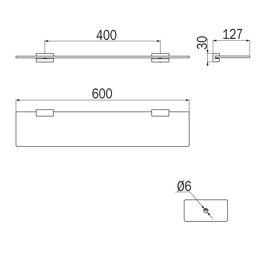 Immagine di Inda LEA mensola in cristallo temperato L.60 cm con supporti, finitura cromo A18090CR21