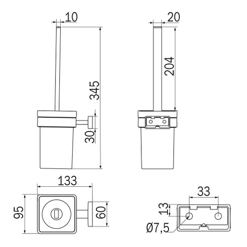 Immagine di Inda LEA portascopino da parete con bacinella in vetro satinato, finitura cromo A18140CR21