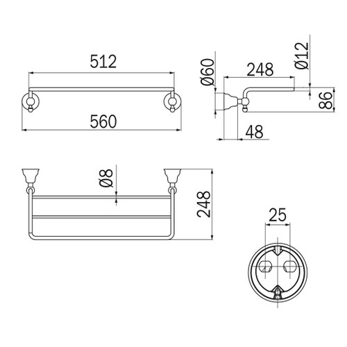 Immagine di Inda RAFFAELLA portateli L.56 cm, finitura cromo A32680CR