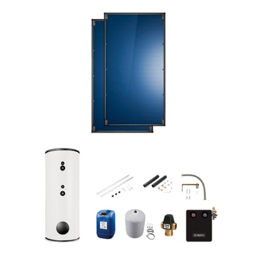 Immagine di Bosch Kit solare a circolazione forzata con 2 collettori FKC-2 verticali con sistema di montaggio SOPRA TETTO, per pompe di calore e sistemi ibridi 7735246033