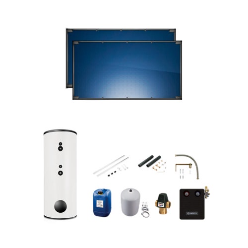 Immagine di Bosch Kit solare a circolazione forzata con 2 collettori FT226-2 orizzontali con sistema di montaggio SOPRA TETTO, per pompe di calore e sistemi ibridi 7735246036