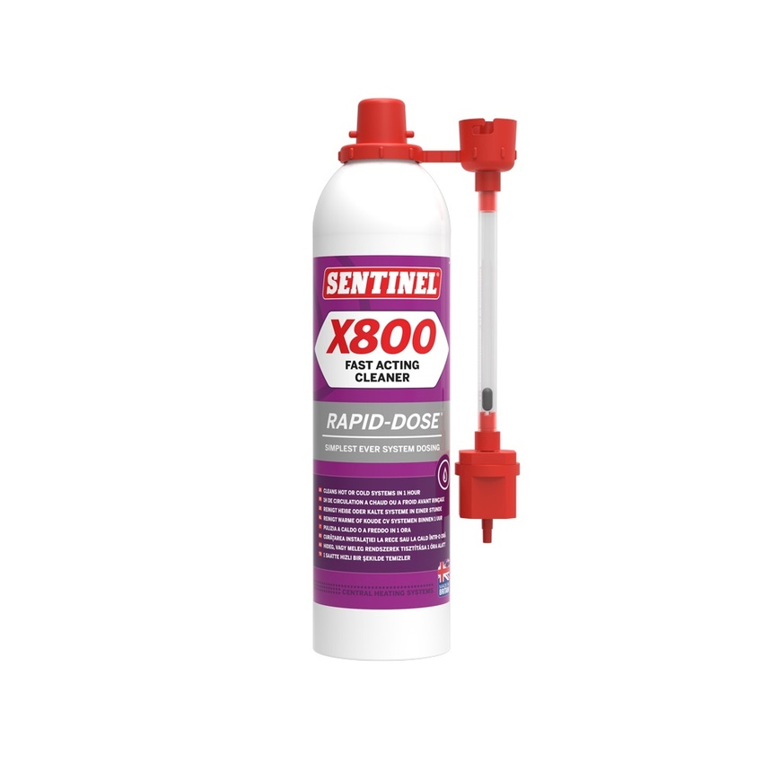 Immagine di Sentinel X800 Pulitore Ultra, rimuove rapidamente i detriti della corrosione e i depositi di calcare, da tutti i tipi di impianto di riscaldamento, Contenitore pressurizzato da 300 ml X800RD-12X300ML-EXP