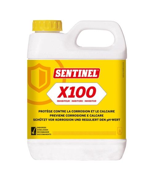 Immagine di Sentinel X100 Inibitore per impianti nuovi, aggiunto all’acqua del primo riempimento, previene incrostazioni e corrosione, 1 litro X100L-12X1L-EXPB