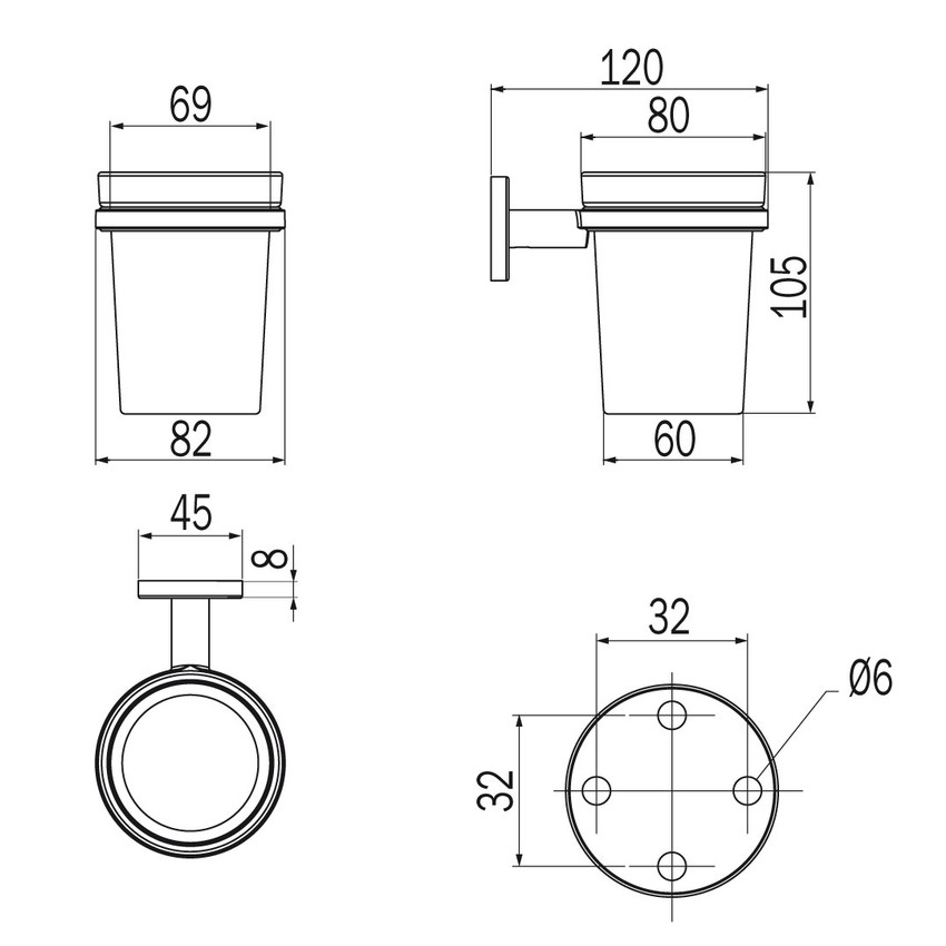 Immagine di Inda ONE portabicchiere a parete, con bicchiere in vetro extrachiaro trasparente, finitura cromo A2410ACR03
