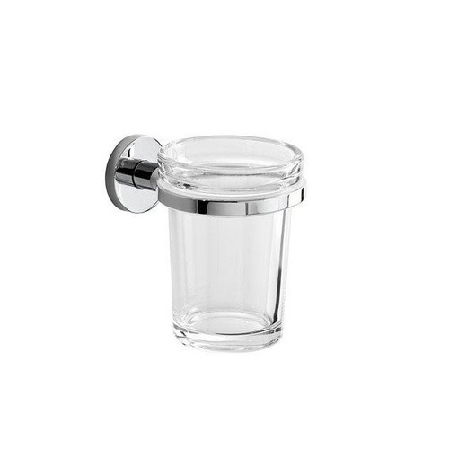 Immagine di Inda ONE portabicchiere a parete, con bicchiere in vetro extrachiaro trasparente, finitura cromo A2410ACR03