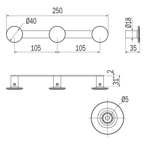 Immagine di Inda ONE appendiabiti triplo, finitura cromo AV120CCR