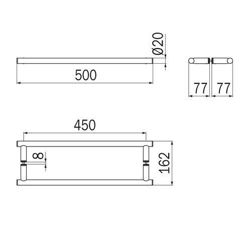 Immagine di Inda HOTELLERIE porta salviette doppio L.50 cm, per anta in vetro, finitura cromo A4618JCR