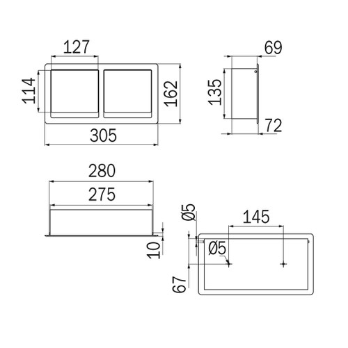 Immagine di Inda HOTELLERIE portarotolo doppio da incasso con coperchio, finitura inox A8029DAL