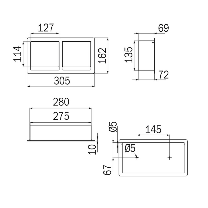 Immagine di Inda HOTELLERIE portarotolo doppio da incasso con coperchio, finitura inox A8029DAL