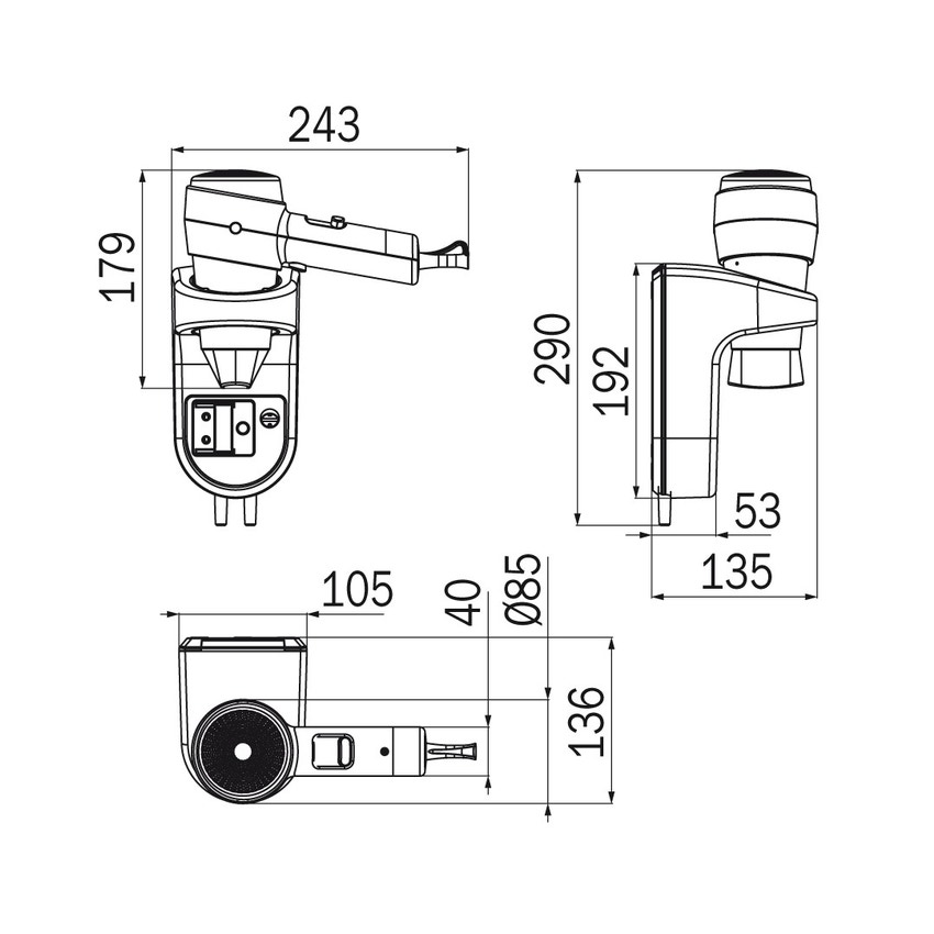 Immagine di Inda HOTELLERIE asciugacapelli con termostato di sicurezza, finitura silver e nero AV054BSN