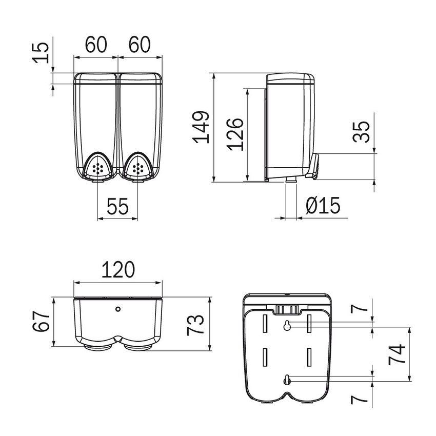 Immagine di Inda HOTELLERIE spandisapone a parete in ABS, contenitori trasparenti, finitura cromo AV112ACR
