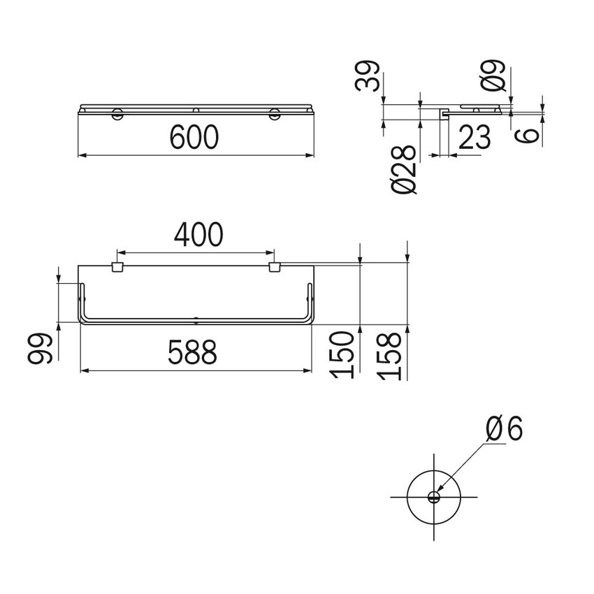 Immagine di Inda HOTELLERIE mensola in cristallo temperato 6 mm, con supporti, finitura cromo AV408ACR01