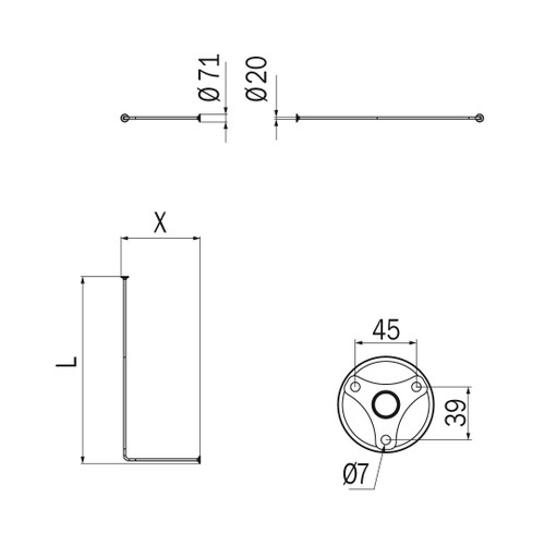 Immagine di Inda HOTELLERIE tubo per doccia in ottone L.84 cm, ad angolo, composto da 2 attacchi a parete, 3 tubi Ø 2 cm, non estendibile, finitura cromo A0148ACR