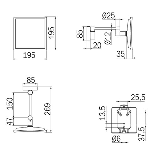 Immagine di Inda MY MIRROR specchio ingranditore a parete, con braccio snodato, lunghezza parabola 20 cm, finitura cromo AV058FCR