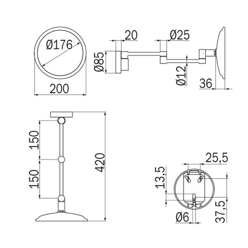 Immagine di Inda MY MIRROR specchio ingranditore a parete, con doppio braccio snodato, diametro parabola 20 cm, finitura cromo AV058LCR