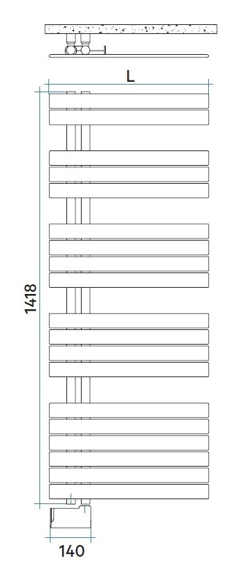 Immagine di Irsap SOUL ELETTRICO scaldasalviette attacco sinistro 19 tubi, 4 intervalli, H.141,8 L.55 P.5 cm, con resistenza WiFi, colore nero finitura opaco Cod.K1 SNL055EK1IR01NNN01