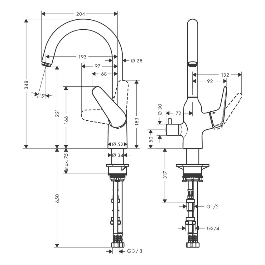 Immagine di Hansgrohe M42 miscelatore cucina monocomando 220, valvola d’arresto, 1 jet, finitura cromo 71803000