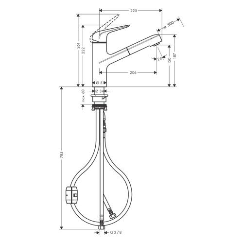 Immagine di Hansgrohe M42 miscelatore cucina monocomando 150, bocca d’erogazione estraibile, 1 jet, finitura cromo 71814000