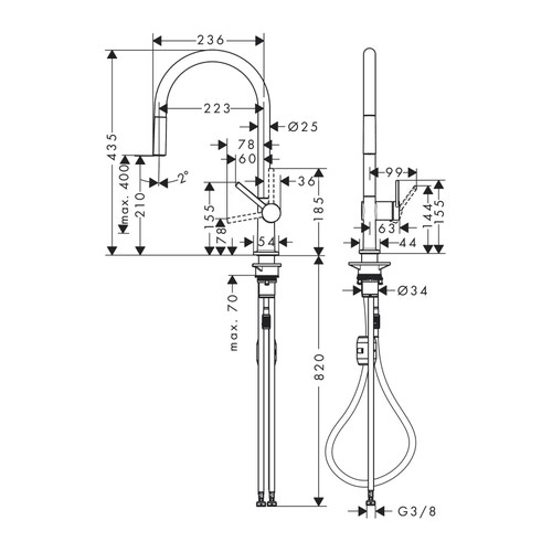 Immagine di Hansgrohe M54 miscelatore cucina monocomando 210, bocca d’erogazione estraibile, 1 jet, finitura cromo 72802000