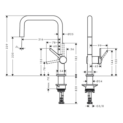 Immagine di Hansgrohe M54 miscelatore cucina monocomando U220, 1 jet, finitura cromo 72806000