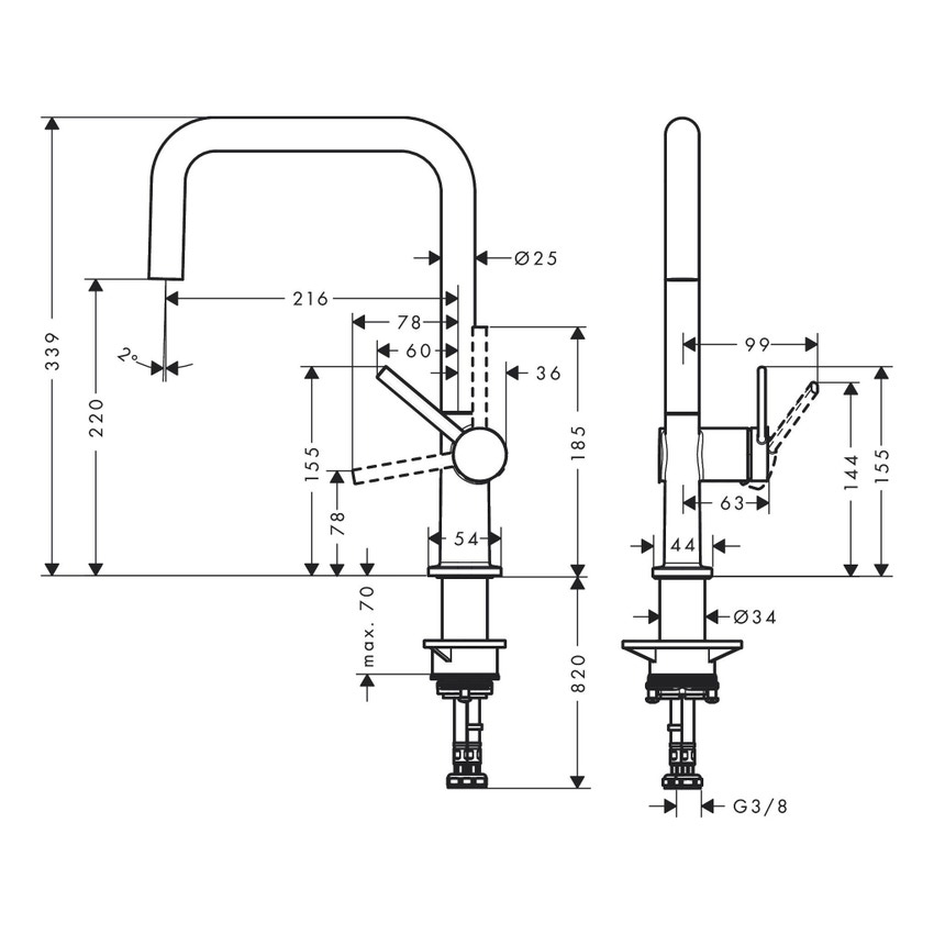 Immagine di Hansgrohe M54 miscelatore cucina monocomando U220, 1 jet, finitura cromo 72806000