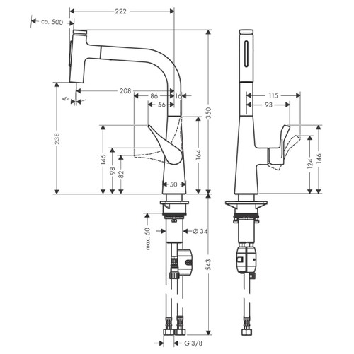 Immagine di Hansgrohe M71 miscelatore monocomando da cucina 240, doccetta estraibile, 2 jet, finitura cromo 73822000