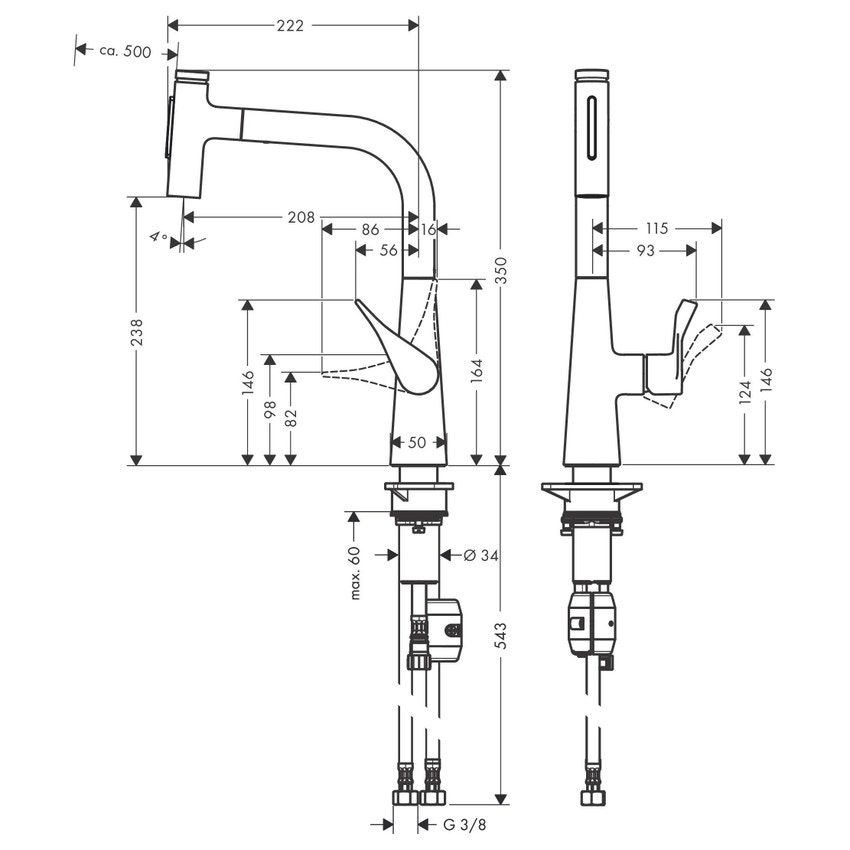 Immagine di Hansgrohe M71 miscelatore monocomando da cucina 240, doccetta estraibile, 2 jet, finitura cromo 73822000