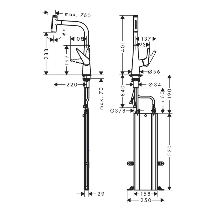Immagine di Hansgrohe M51 miscelatore cucina monocomando 300, doccetta estraibile, 2 jet, sBox, finitura cromo 73867000